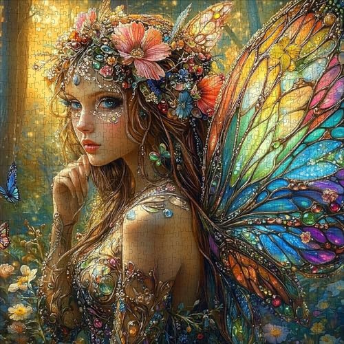 Lirches 1000pcs Fantasy Fairy Paper Puzzle Vibrant Find Butterfly Wing Art Large Puzzle Toy Adult Game Gift Family Interactive Game Puzzle DIY Home Decoration Brain Challenge Gift - Image 1