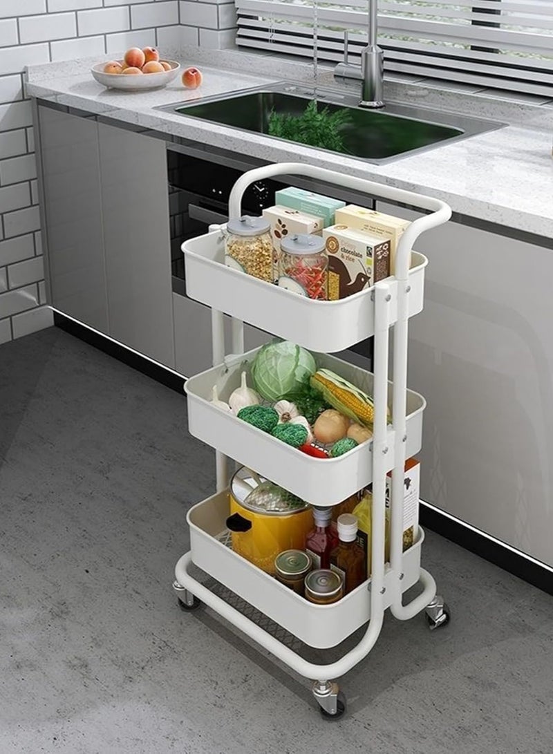 DubaiGallery 3 Tier Utility Rolling Storage Cart With Handles And Lockable Wheels - Image 3