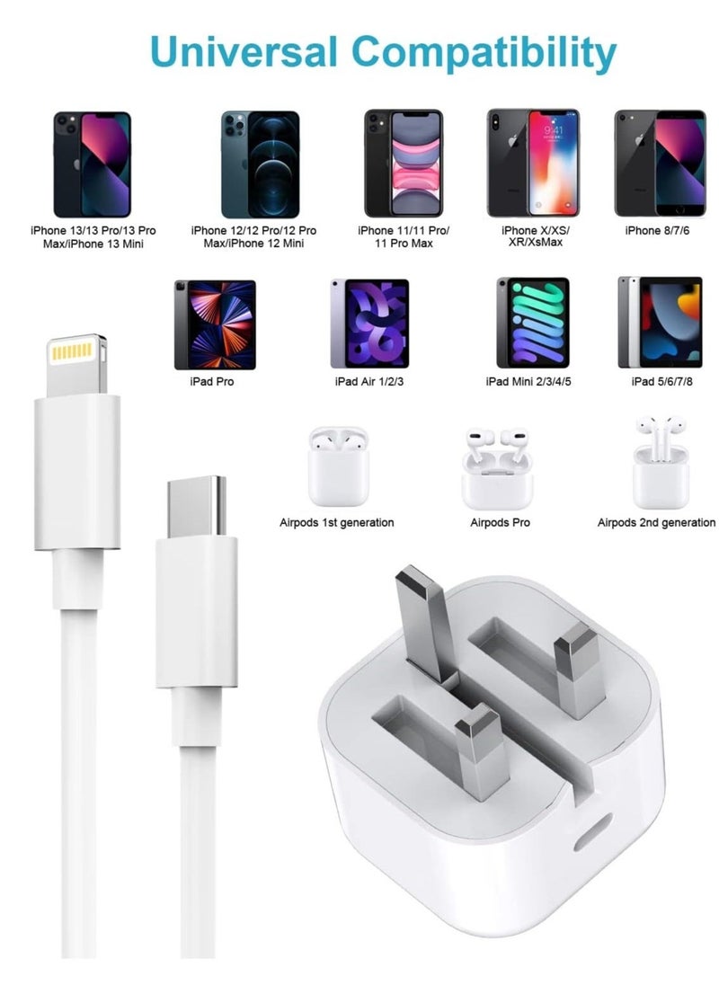 Generic - iPhone Fast Charger, iPhone Charger Plug and Cable 2M [Apple MFi Certified], HOSOW 20W USB C Fast Charger iPhone Power Adapter with USB C to Lightning Cable for iPhone 14 13 12 Pro Max/Mini/11/XS/SE/8 - Image 1