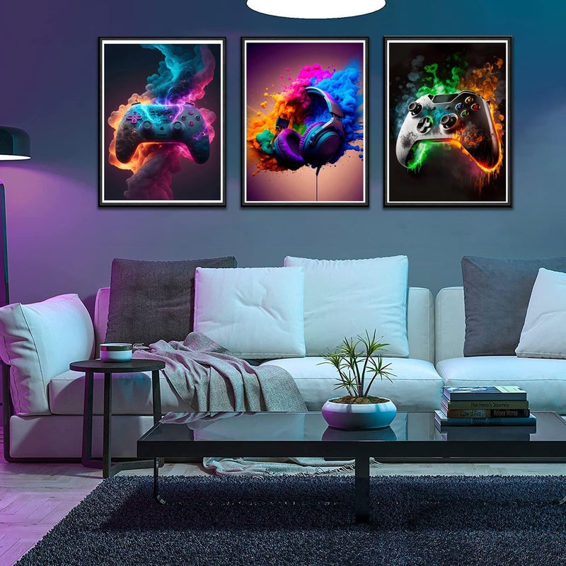 EMODA Home trove Gaming Room Decor - Wall Art Set of 3, Video Gaming Theme, Unframed 12x16in Canvas Posters for Teen Boys Room - Image 1