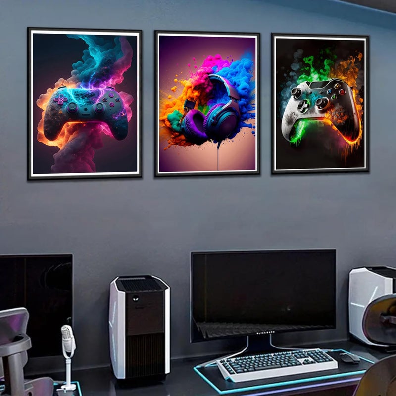 EMODA Home trove Gaming Room Decor - Wall Art Set of 3, Video Gaming Theme, Unframed 12x16in Canvas Posters for Teen Boys Room - Image 2