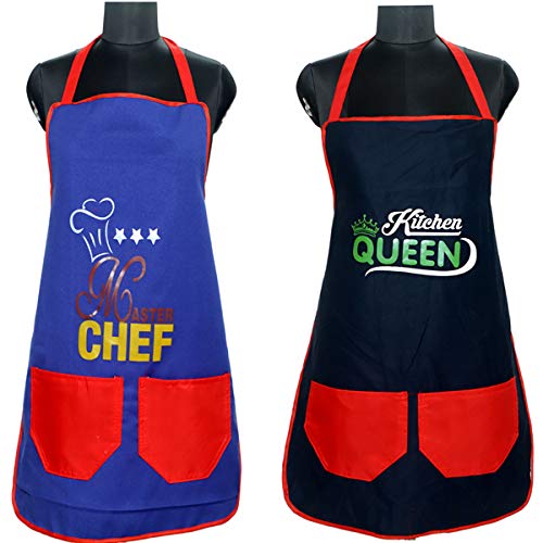 JMi Cotton Rubber Print Waterproof Apron with Long Ties & Multipurpose Dual Pocket Free Size For Cooking Dusting Home Kitchen Restaurant Multipurpose for Men & Women Unisex Apron. Pack of 2 (Combo-2) - Image 1