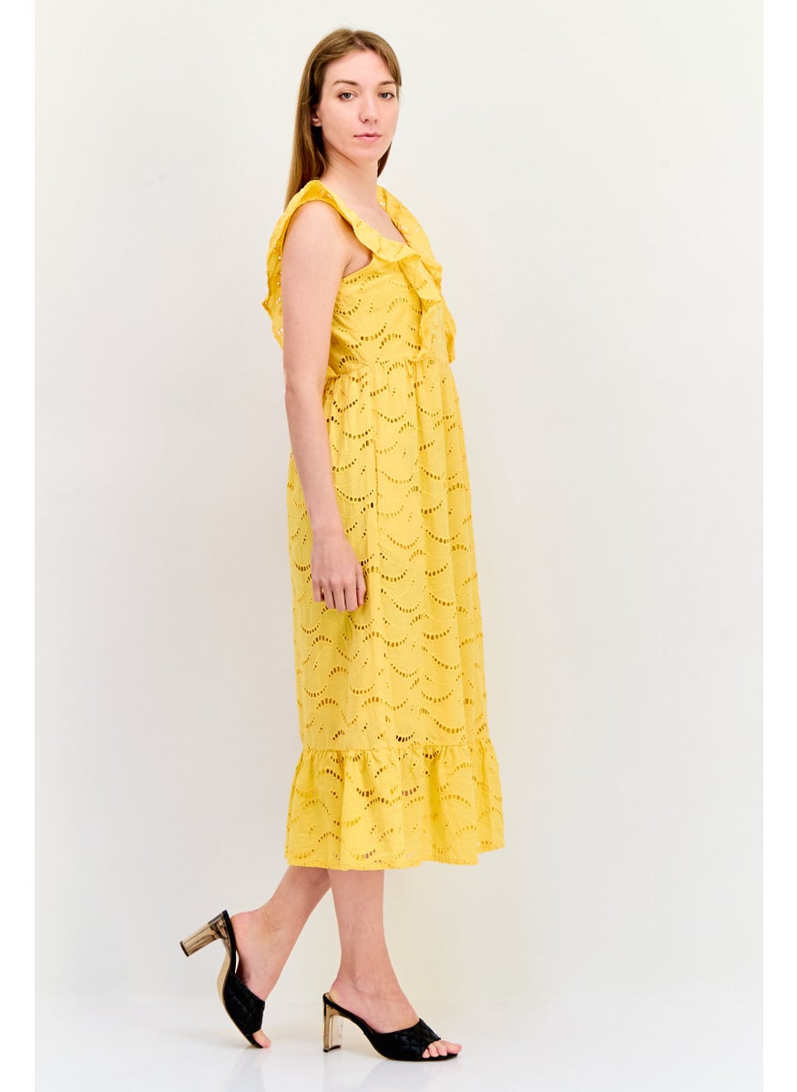 SALSA Women Eyelet Midi Dress, Yellow  - Image 4
