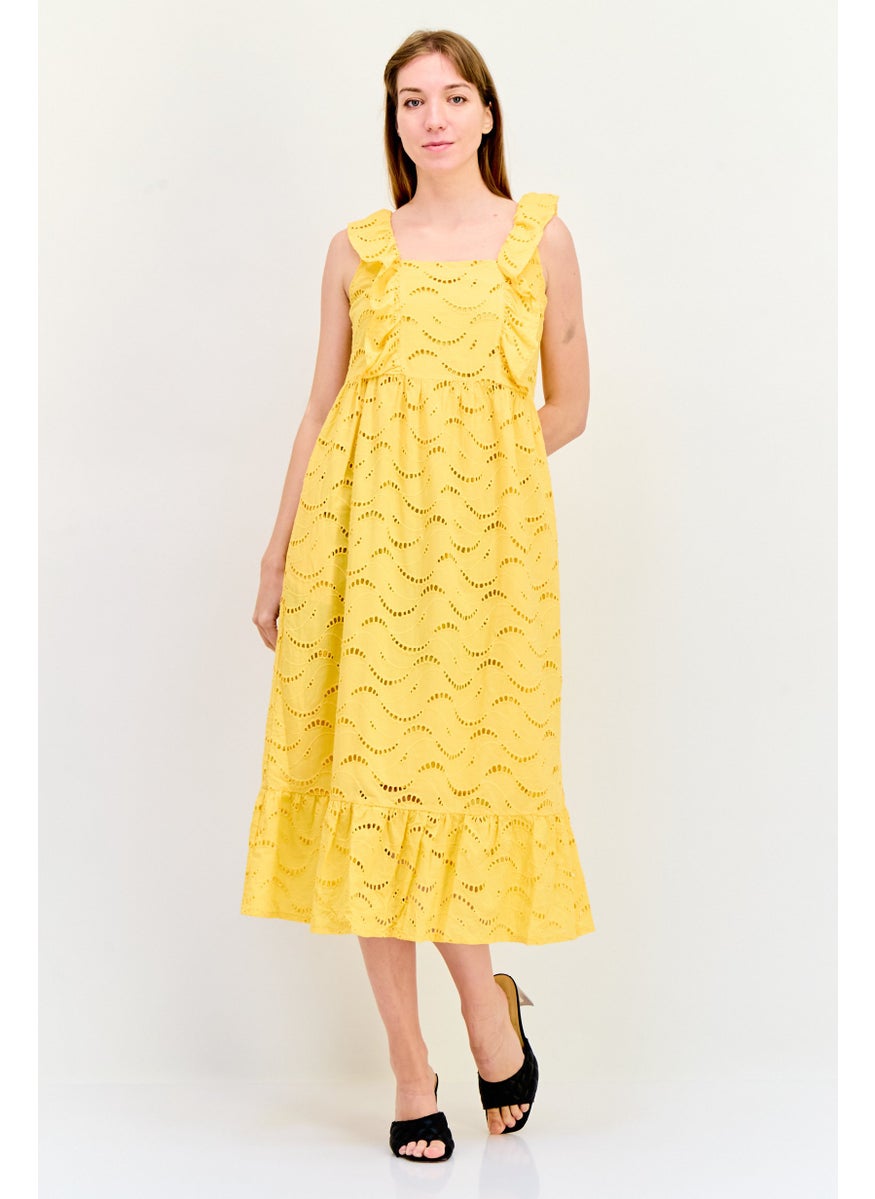SALSA Women Eyelet Midi Dress, Yellow  - Image 1