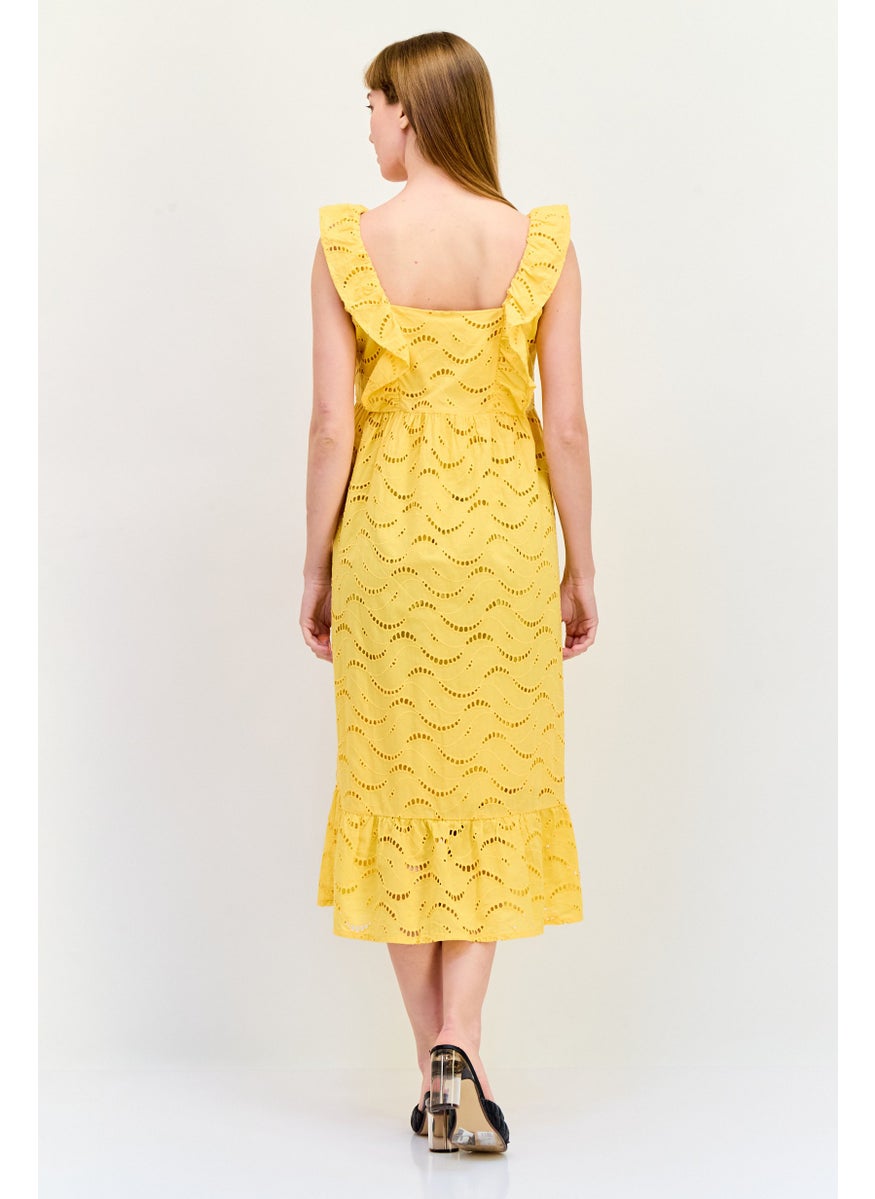 SALSA Women Eyelet Midi Dress, Yellow  - Image 3