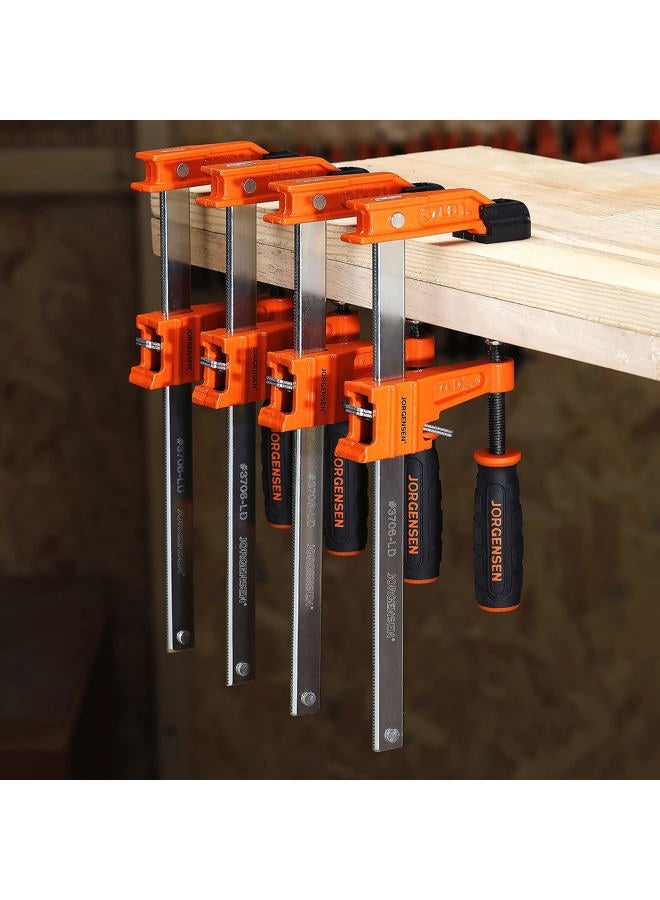 JORGENSEN 15.2 cm Bar Clamp Set, 4 Pack Steel F Clamp Light Duty, 136 kg Load Limited, for Woodworking, Metalworking, DIY - Image 2