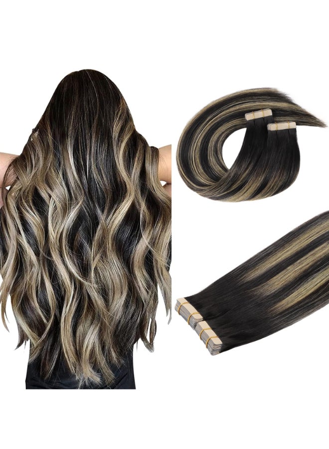 DOORES Tape in Hair Extensions Real Human Hair Natural Black to Light Blonde 10 Inch 60g 40pcs Hair Extensions Tape in Hair Remy Straight Hair Natural Hair for Women - Image 2