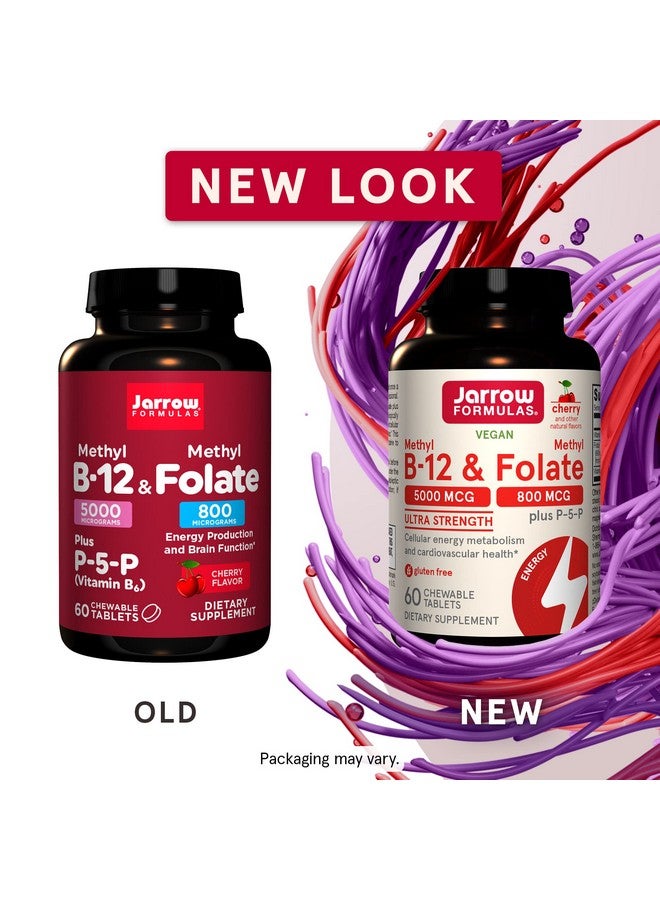 jarrow formulas Ultra Strength Methyl B12 &Methyl Folate 60 Chewable Tablets Cherry Flavored Bioactive Vitamin B12 & B9 Cellular Energy And Cardiovascular Support (Packaging May Vary) - Image 3