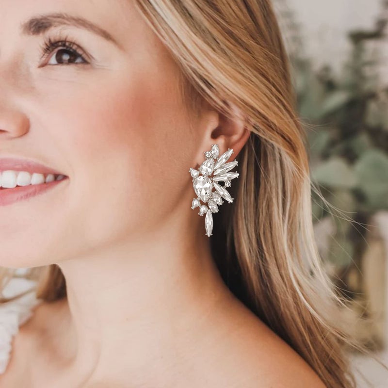 EVER FAITH Clear Crystal Fashion Statement Cluster Earrings, Art Deco Marquise Teardrop Wedding Bridal Dangle Earrings for Women - Image 2
