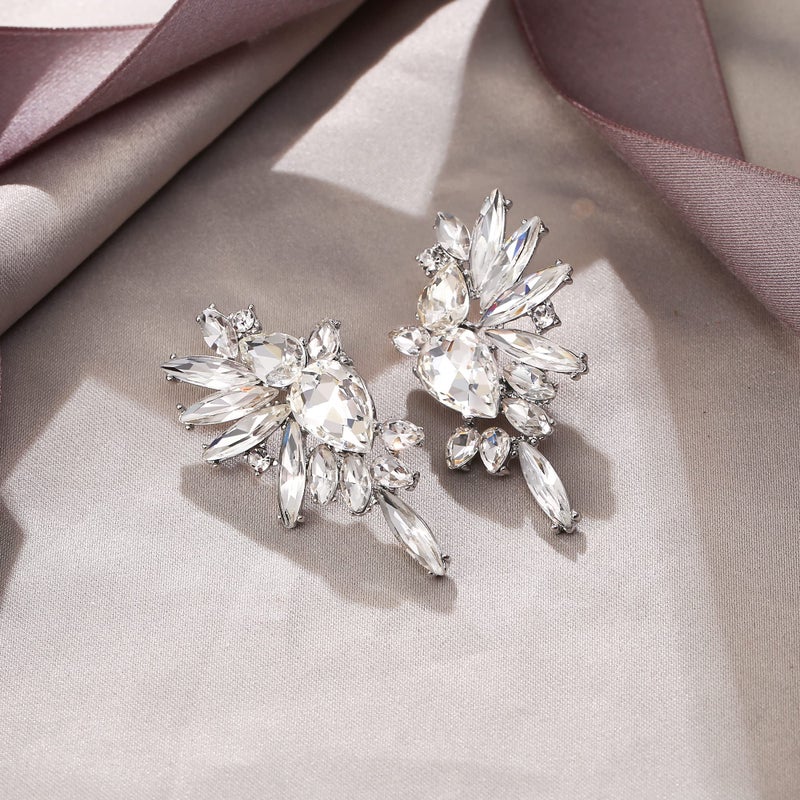 EVER FAITH Clear Crystal Fashion Statement Cluster Earrings, Art Deco Marquise Teardrop Wedding Bridal Dangle Earrings for Women - Image 5