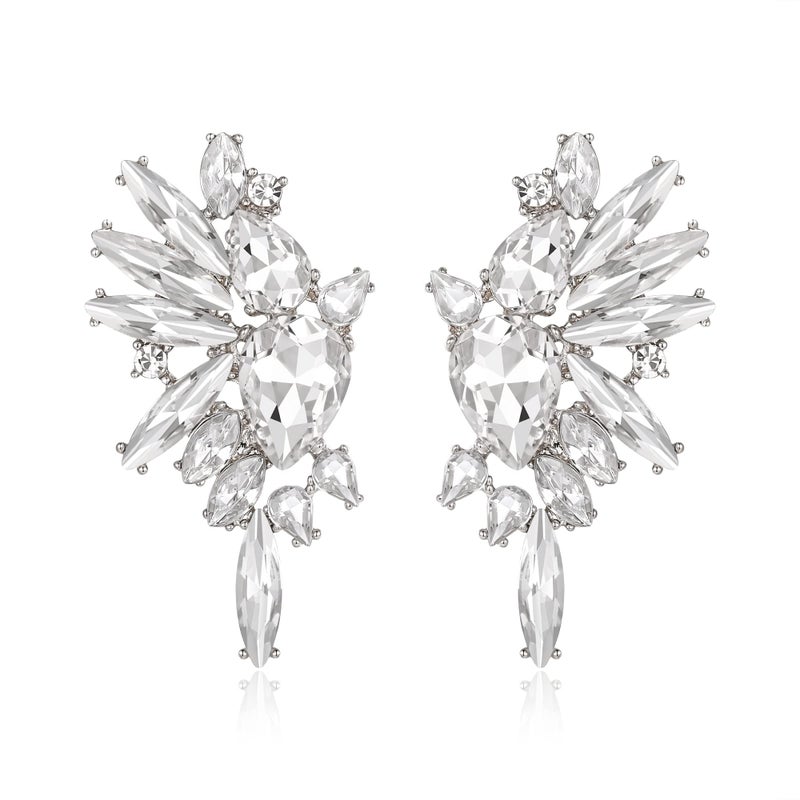 EVER FAITH Clear Crystal Fashion Statement Cluster Earrings, Art Deco Marquise Teardrop Wedding Bridal Dangle Earrings for Women - Image 1