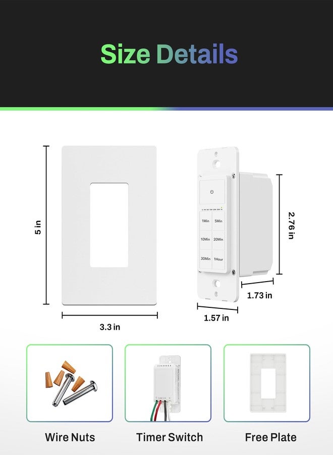 BN-LINK Countdown Timer for Air Extractor, Light Switch for Bathroom Fan (1, 5, 10, 20, 30 and 60 Minute Timer) Neutral Wire Required, Wall Plate Included - Image 5