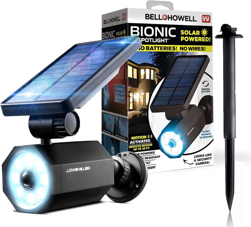 BELLHOWELL أضواء سبوت لايت بيوتيك للحركة بالطاقة الشمسية، أضواء خارجية مقاومة للماء، إضاءة المناظر الطبيعية، إضاءة فناء خارجي بالطاقة الشمسية مقاومة للطقس، أضواء LED فائقة السطوع، للحديقة، العشب كما هو معروض على التلفاز - Image 1