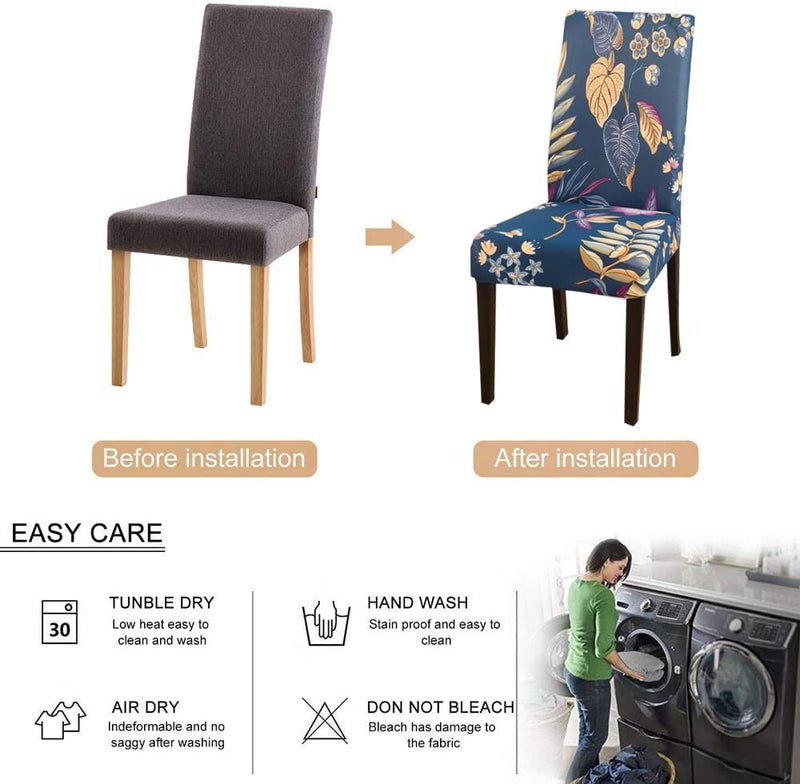 Styleys Polyester Chair Cover Floral Stretchable Washable Elastic Dining Chair Cover 6 Seater Slipcovers (Set of 6, Warbler Kite, SLMC179) - Image 3