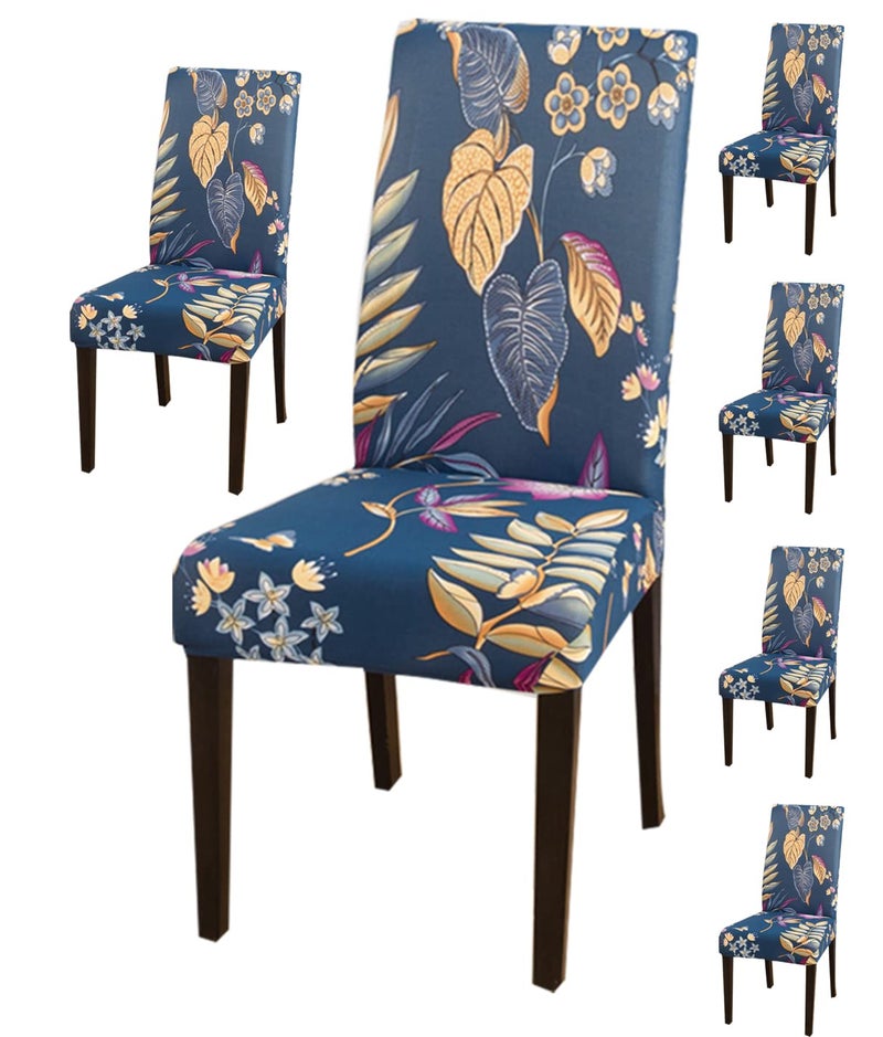 Styleys Polyester Chair Cover Floral Stretchable Washable Elastic Dining Chair Cover 6 Seater Slipcovers (Set of 6, Warbler Kite, SLMC179) - Image 1