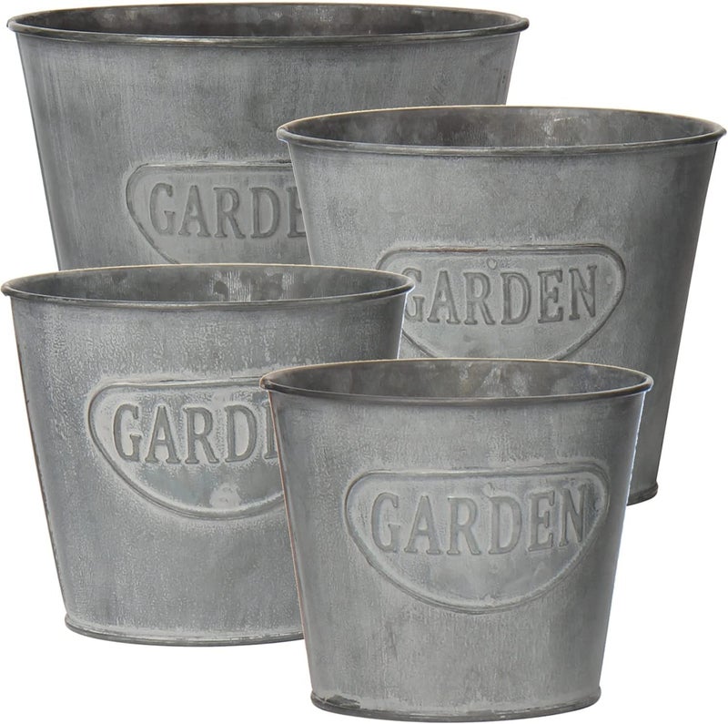 INSHREYS Galvanized Tin Planter Set of 4 Metal Planter Bucket Shape Pot for Farmhouse Indoor Home Decor Flowers Succulents Herbs Plants Gifting Use Decorative Planter for Balcony Office Dark Grey - Image 1