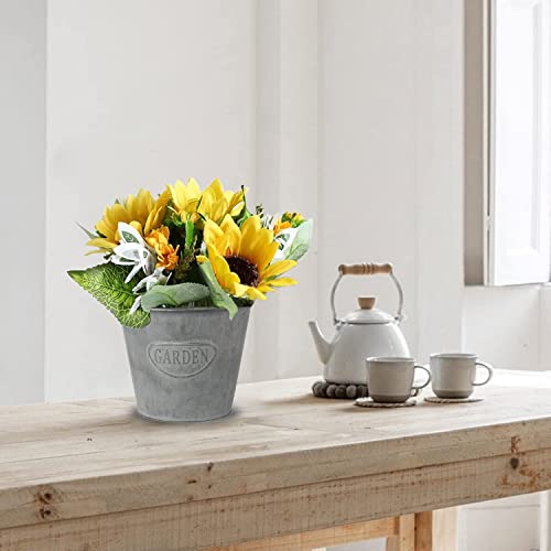 INSHREYS Galvanized Tin Planter Set of 4 Metal Planter Bucket Shape Pot for Farmhouse Indoor Home Decor Flowers Succulents Herbs Plants Gifting Use Decorative Planter for Balcony Office Dark Grey - Image 4