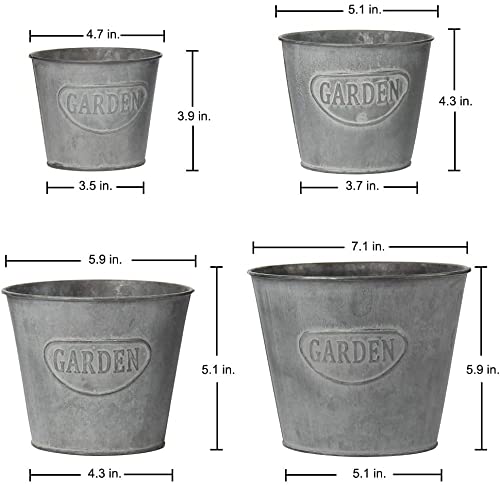 INSHREYS Galvanized Tin Planter Set of 4 Metal Planter Bucket Shape Pot for Farmhouse Indoor Home Decor Flowers Succulents Herbs Plants Gifting Use Decorative Planter for Balcony Office Dark Grey - Image 2