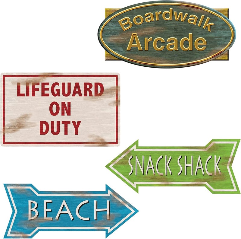 Beistle Beach Sign Cutouts - 4 Decorative Signs for Luau Parties - Image 1