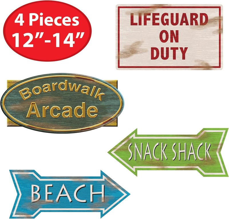 Beistle Beach Sign Cutouts - 4 Decorative Signs for Luau Parties - Image 2