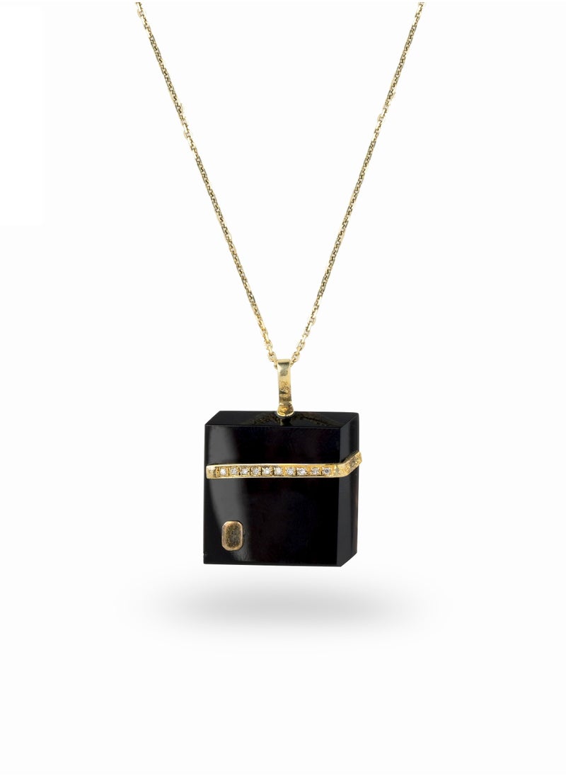 Subhati Silver Pendant with Ka'ba Design | Silver 925 | Diamond - 0.041 ct | Onyx  - Image 1
