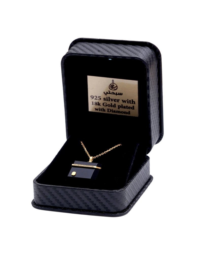 Subhati Silver Pendant with Ka'ba Design | Silver 925 | Diamond - 0.041 ct | Onyx  - Image 3