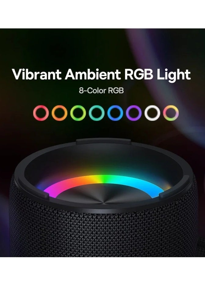 Baseus Aequr Vo20 Series Bluetooth Speaker With Rgb Ambient Lighting | Bt 5.3, 15H Playtime, 15W Loud Stereo Sound, Deep Bass - Black