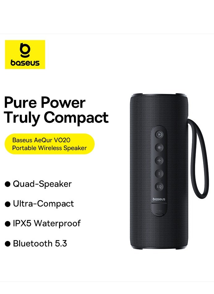 Baseus Aequr Vo20 Series Bluetooth Speaker With Rgb Ambient Lighting | Bt 5.3, 15H Playtime, 15W Loud Stereo Sound, Deep Bass - Black