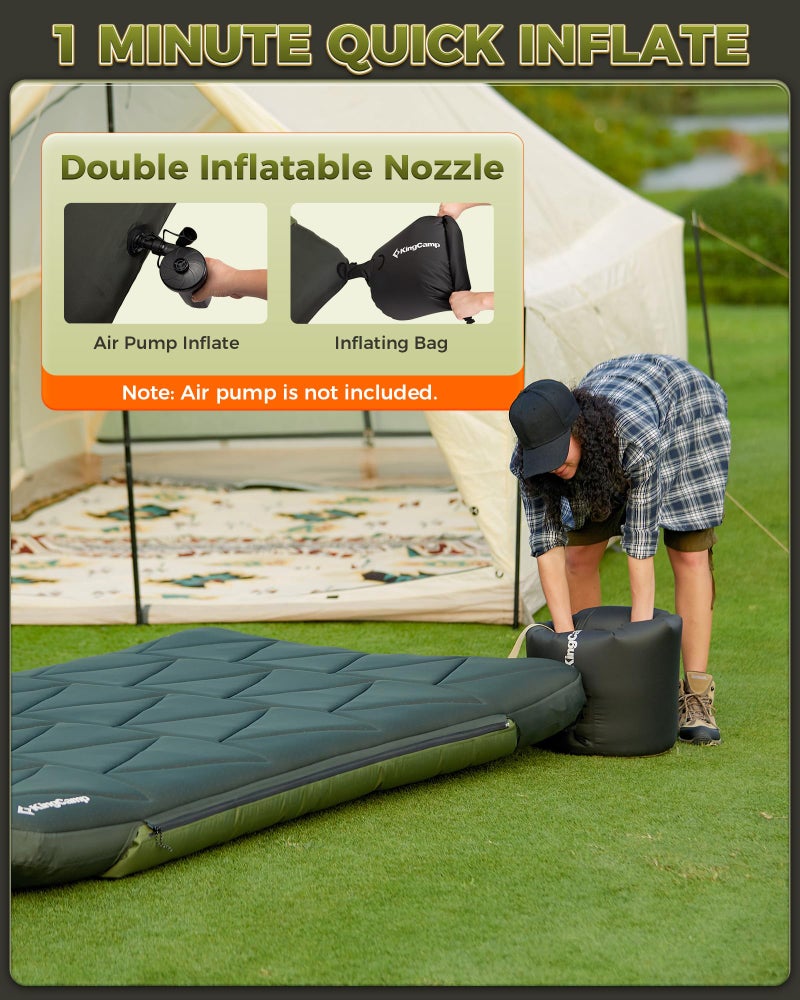 KingCamp Gorgeous Double 6.7" Camping Mattress with Washable Foam Cover, Extra-Thick Full Size Inflable Mattress with Pump Sack, Portable Double Mattress for Camp Outdoor Tent, Car & Guest - Image 3