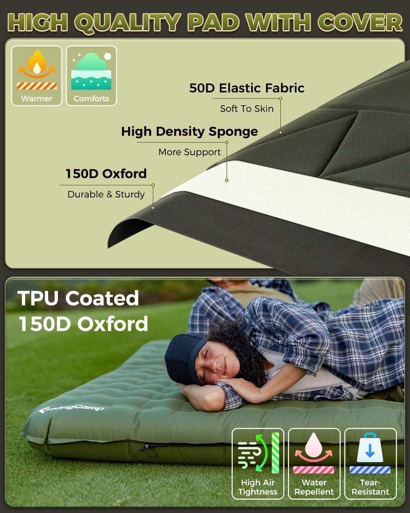KingCamp Gorgeous Double 6.7" Camping Mattress with Washable Foam Cover, Extra-Thick Full Size Inflable Mattress with Pump Sack, Portable Double Mattress for Camp Outdoor Tent, Car & Guest - Image 4