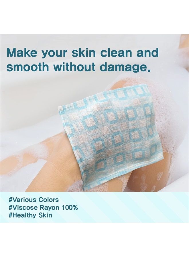 CUTIE MANGO Korean Exfoliating Bath Cloth Viscose Rayon Mitt Towel Glove [6-Pack] Asian Body Scrubbing Washcloth Pads for Deep Clean and Skin Massages (Blue) 