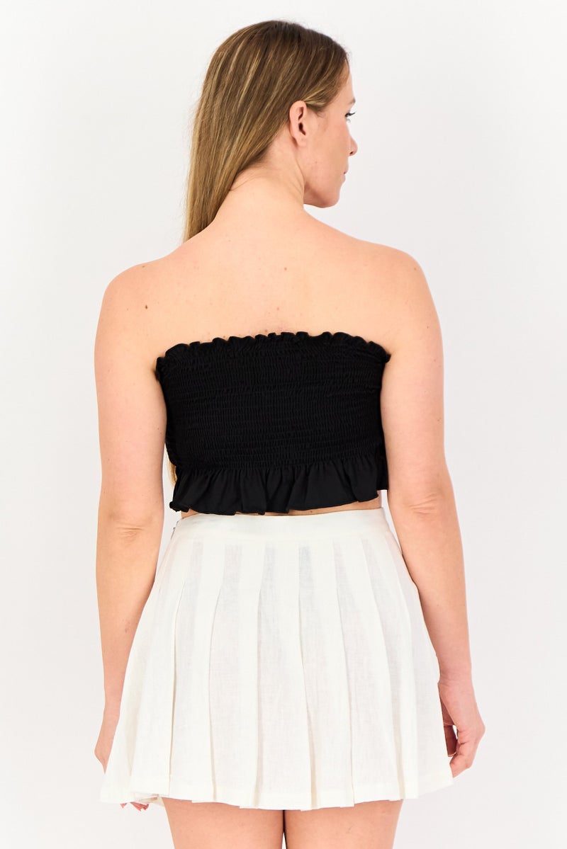 FOREVER 21 Women Straight Across Neck Strapless Ruched Top, Black - Image 3