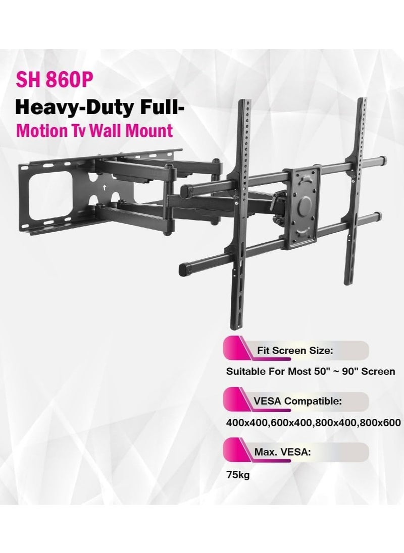 ELTRAZONE SH 860P Heavy-Duty Full-Motion TV Wall Mount Stand – Fits 50" to 90" LCD TVs – Supports Up to 75kg Weight Capacity – Tilt & Swivel Adjustable with Cable Management – Durable Black Finish for Home & Office Entertainment - Image 3