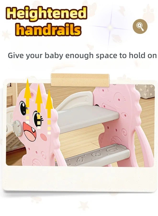 Bolivia's Toddler slide with basketball and basketball hoop, pink dinosaur appearance, easy to install, foldable, non-slip design, suitable for indoor and outdoor use - Image 4