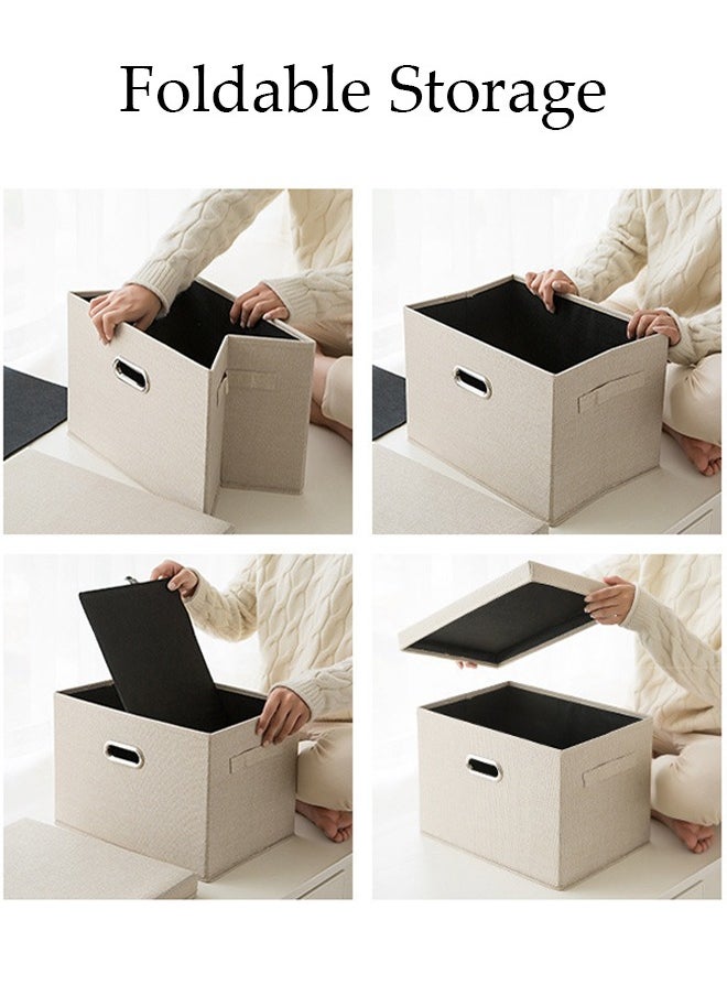 DUNISO - 2pcs Wardrobe Clothes Organizer Cubes with Lids Foldable Fabric Decorative Storage Box Bins Organizer Containers Baskets with Cover Handles Divider for Bedroom Closet Living Room - Image 1