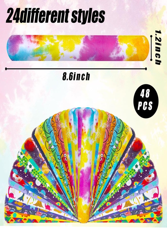 POPLAY 48PCS Slap Bracelets for Kids, Snap Bracelets Bulk Tie Dye Bracelet End of School Year Party Favors Classroom Prizes Kindergarten Graduation Exchanging Gifts - Image 2