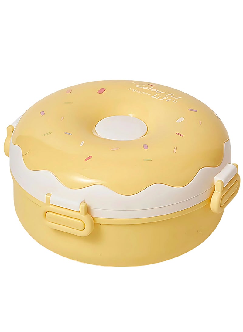 Twisoo Donut Stainless Steel Lunch Box Double Decker BPA Free Leakproof Clip Lock 3 Compartment with Spoon - for Kid, School Child Snack Box (Yellow) - Image 1