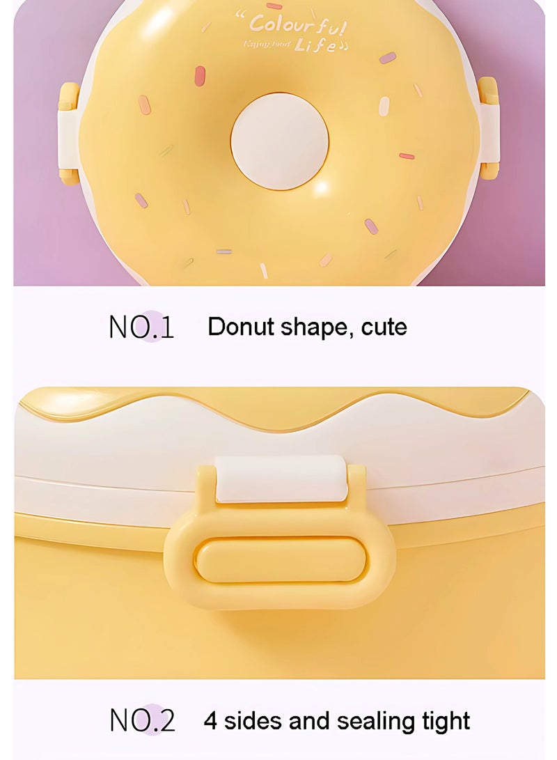 Twisoo Donut Stainless Steel Lunch Box Double Decker BPA Free Leakproof Clip Lock 3 Compartment with Spoon - for Kid, School Child Snack Box (Yellow) - Image 5