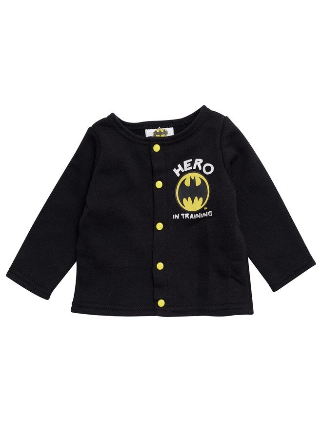 BATMAN Baby Boys Newborn Outfit with Snap Shirt and Baby Footed Pants Baby Clothes (Black/Grey/Yellow, 0-3M) - Image 2