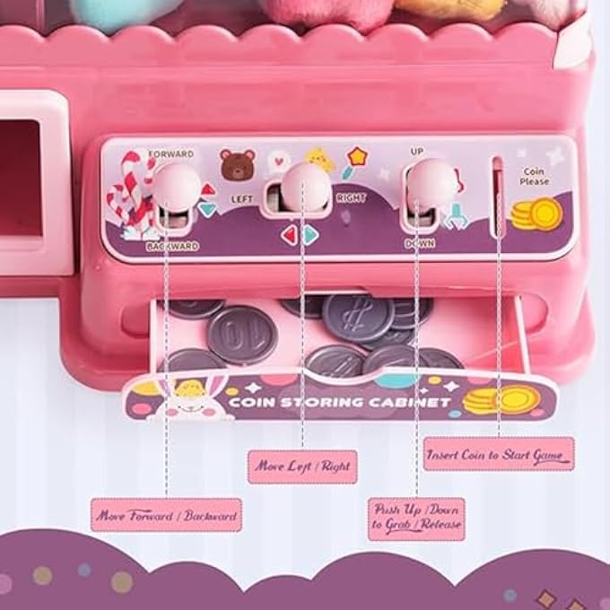 CLAW MACHINE FOR KIDS, ARCADE GAME WITH SOUND, MINI CLAW MACHINE CANDY GRABBER WITH MUSIC, ARCADE CLAW MACHINE FOR KIDS BOYS GIRLS (PINK) - Image 3