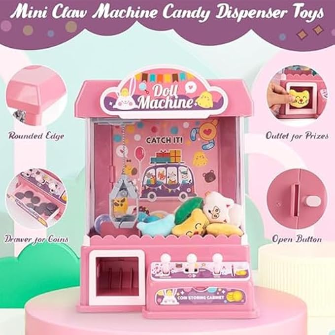 CLAW MACHINE FOR KIDS, ARCADE GAME WITH SOUND, MINI CLAW MACHINE CANDY GRABBER WITH MUSIC, ARCADE CLAW MACHINE FOR KIDS BOYS GIRLS (PINK) - Image 4