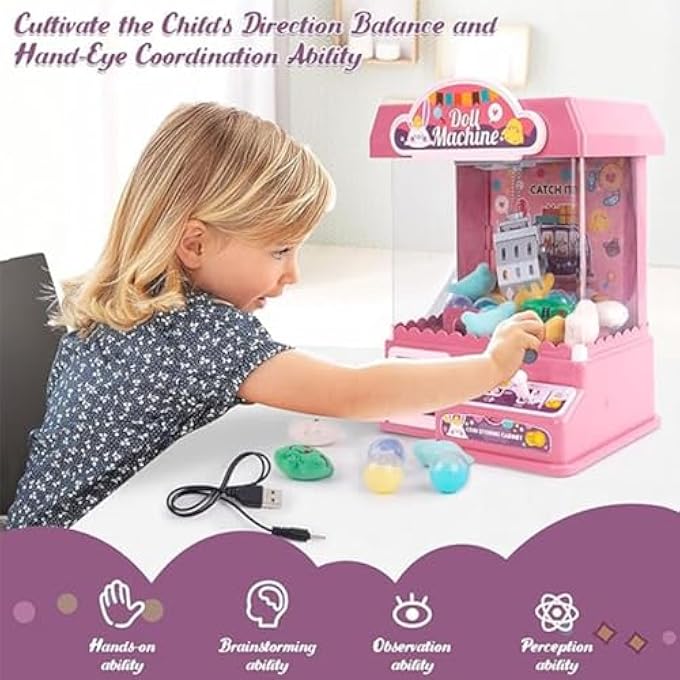 CLAW MACHINE FOR KIDS, ARCADE GAME WITH SOUND, MINI CLAW MACHINE CANDY GRABBER WITH MUSIC, ARCADE CLAW MACHINE FOR KIDS BOYS GIRLS (PINK) - Image 5