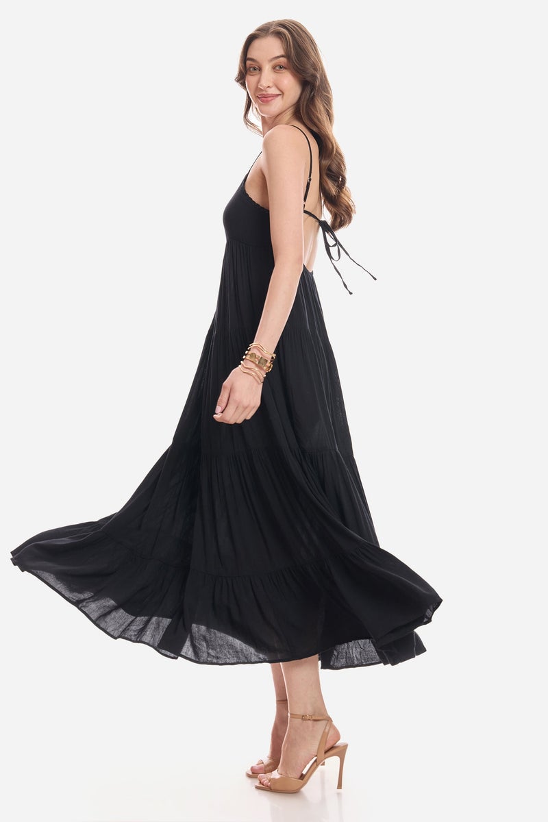 Virgio Solid Viscose Lace Detail Maxi Dress for Women - Image 3