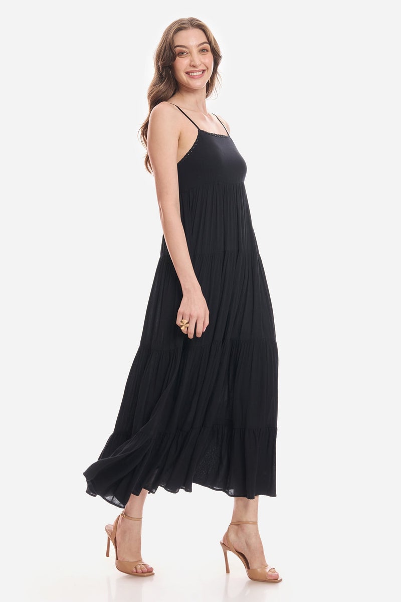 Virgio Solid Viscose Lace Detail Maxi Dress for Women - Image 4