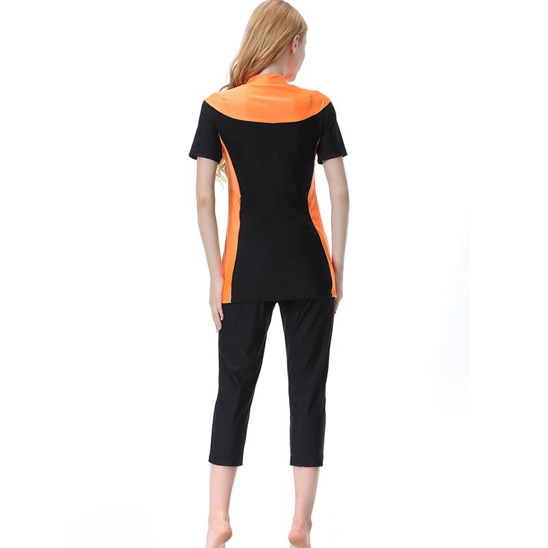 Muslim Women Swimsuit Set Traditional Modest Middle East Swimming Beachwear Swim Pants Kit for Women Ladies - Size L (Orange) - Image 5
