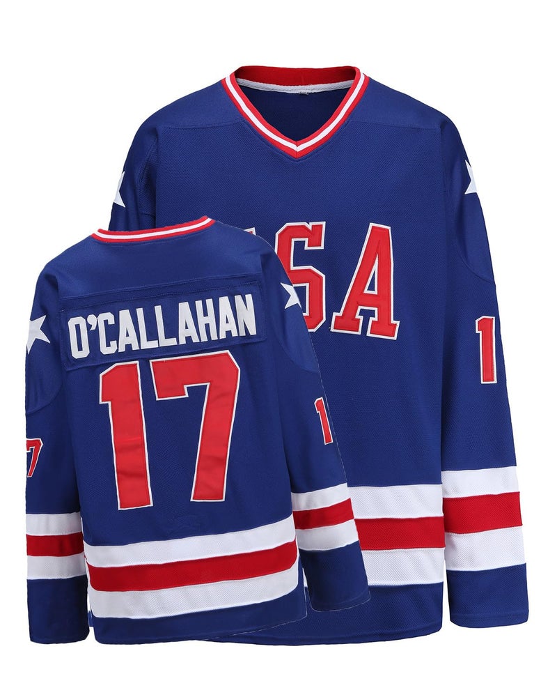 YWIES Hockey Jersey of USA 1980 Olympic Team Jerseys #17 Jack O'Callahan Stitched Letters and Numbers Blue S-XXXL - Image 1