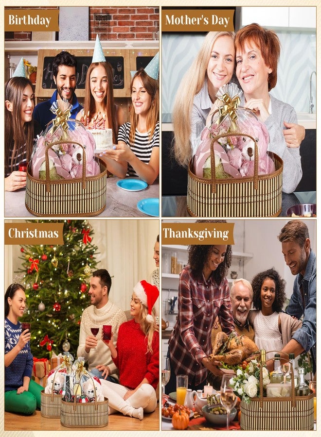 Reallnaive 6 Sets Woven Baskets for Gifts Empty Large Bamboo Gift Baskets with Handle Cellophane Wrap Bag and Pull Flower Ribbon Sturdy Foldable Gift Baskets for Christmas Thanksgiving Gift Wrapping - Image 4