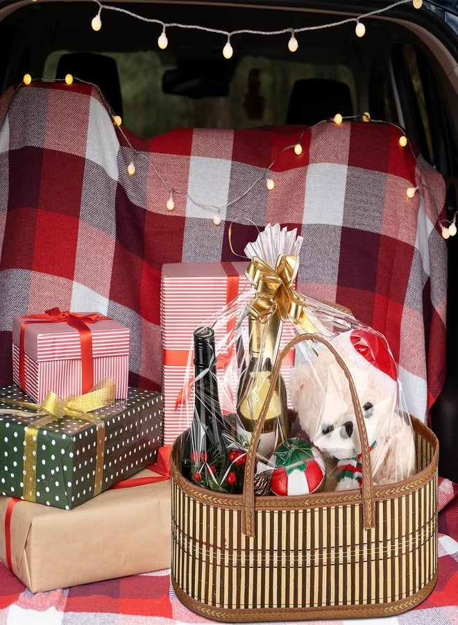 Reallnaive 6 Sets Woven Baskets for Gifts Empty Large Bamboo Gift Baskets with Handle Cellophane Wrap Bag and Pull Flower Ribbon Sturdy Foldable Gift Baskets for Christmas Thanksgiving Gift Wrapping - Image 5