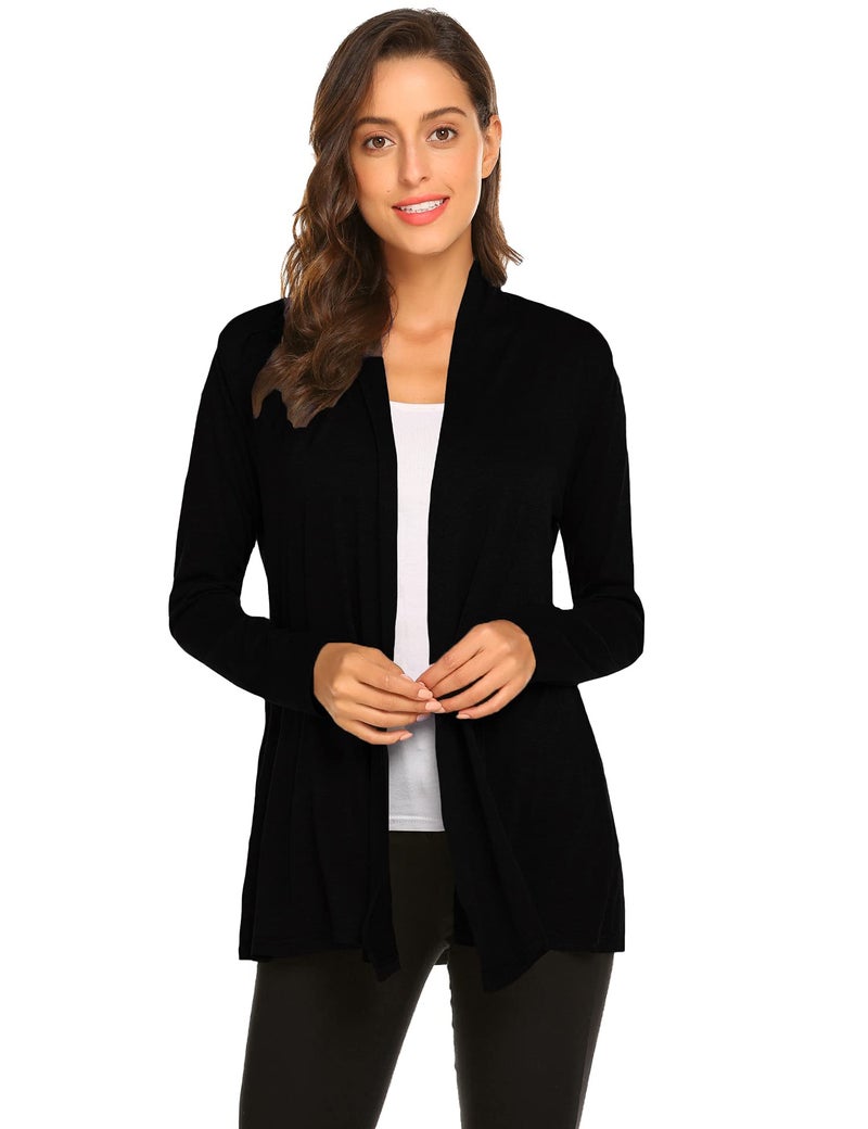 Newchoice Womens Cardigan Sweaters Lightweight Long Sleeve Casual Open Front Cardigans Dusters Plus Size (Black, XXXL) - Image 1