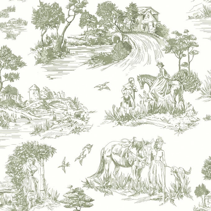 GREEN TOILE PEEL AND STICK WALLPAPER VINTAGE CONTACT PAPER 169INCH X 1181INCH FRENCH COUNTRY CONTACT PAPER TOILE FARMHOUSE SELFADHESIVE REMOVABLE WALLPAPER FOR BEDROOM DECORATIVE VINYL